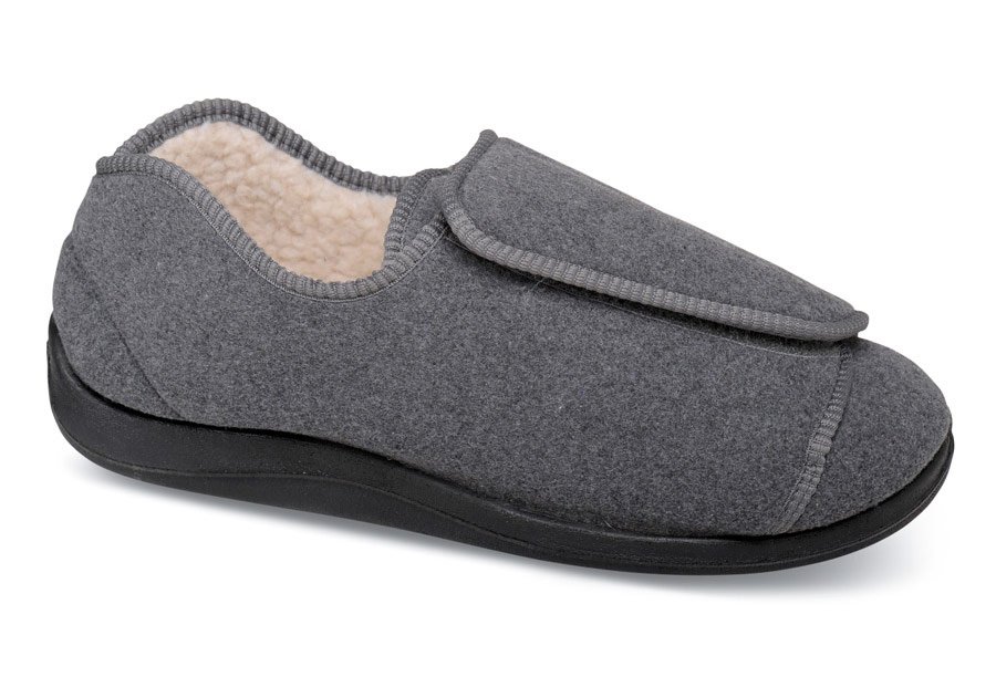 Wrap-around Grey Lined Slipper | Hitchcock Wide Shoes