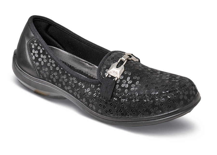 Time Black Print Stretch Loafer | Hitchcock Wide Shoes